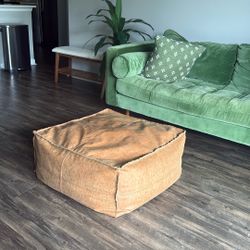 Distressed Leather Ottoman / Pouf | Boho Coffee Table | Extra Seating