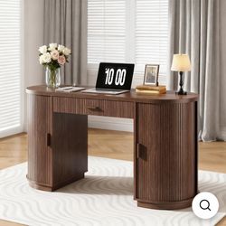 58 Inch Wood Executive Desk with Charging Station and Storage Cabinets