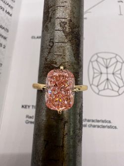 3.09 carat fancy vivid pink VVS2 cushion cut lab diamond solitaire Compass prongs engagement ring