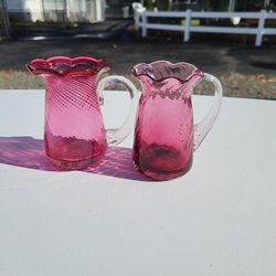 2 Vintage Cranberry glass Pitchers