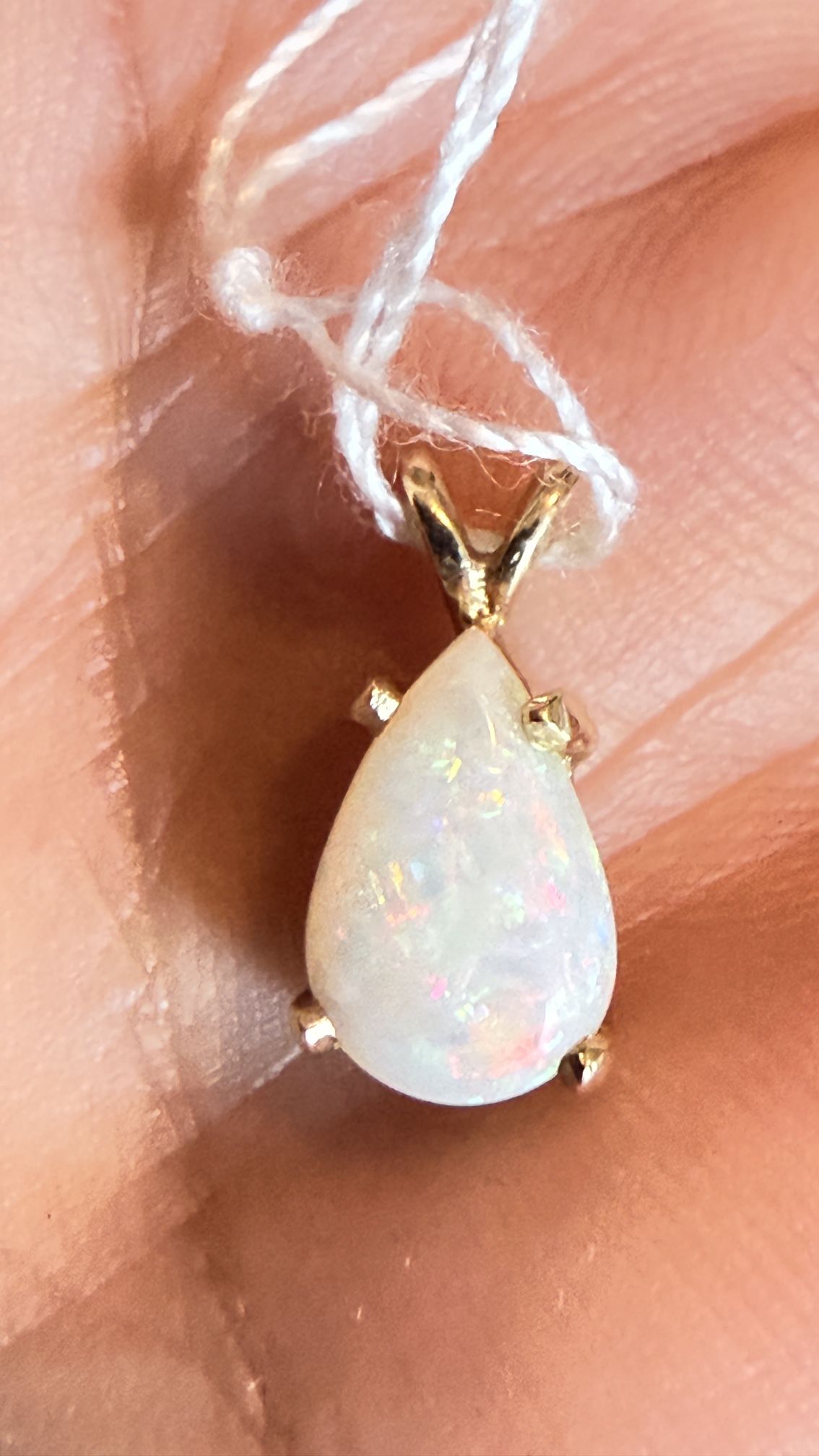14k Gold Natural Opal Pendant, One Gr Weight