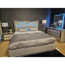 Glam Gray Chevron Headboard Queen  / Eastern King Size Bed Frame  - Limited Time Offer 