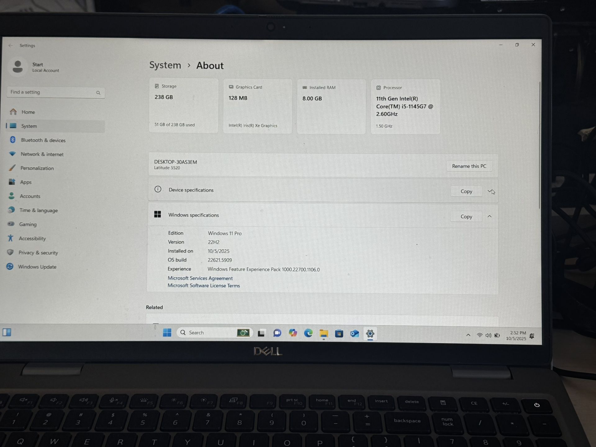($200$) Dell Latitude 5520 i5-1145G7 2.6GHz 256GB NVME 8GB WIN11 Pro