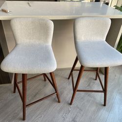 Bar Stools (2): Article Sede Swivel Bar Stool - Walnut and Mist Gray