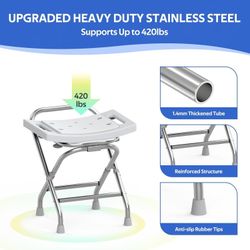 Folding Shower Seat - Stainless Steel Shower Chair for Inside Shower - 420lbs Height Adjustable Foldable Shower Stool - Portable Travel Collapsible Ba