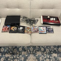 PS3 With 8 Games, 2 Third Party Controllers, And Street Fighter 4 Arcade Joystick For PS3