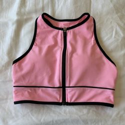 💖 Y2K Barbiecore Pink Zip-Up Padded Racerback Sports Bra / Crop Top Small💖