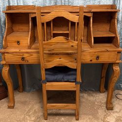 Elegant Rustic Solid Pine Desk And Chair