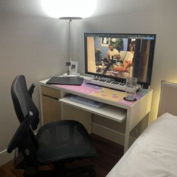 White IKEA Micke Desk With Keyboard Tray