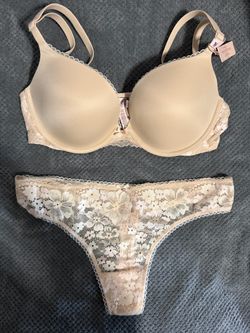 Victoria's Secret Nude Lace Bra and Thong Set