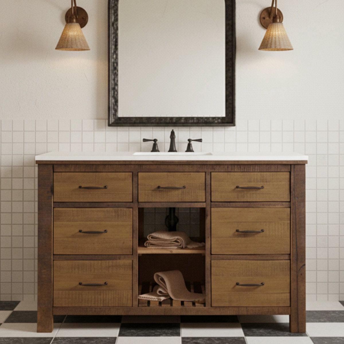 Chamonix 48" W Single Vanity With Solid Wood Base and Quartz Countertop $850