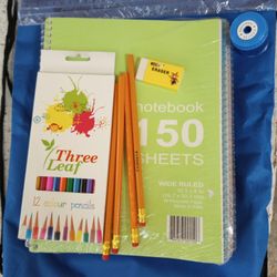 School Supplies 5 Bookbags College Block Pencils Eraser Sharpener