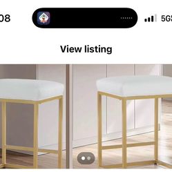 Brand New SEALED Box - Set of 2 White & Brassy Gold Counter Stools $70