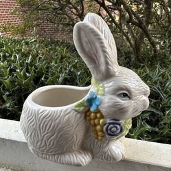 Vintage MCM Easter Bunny Rabbit Porcelain Figurine Planter Candle Holder Home Decor