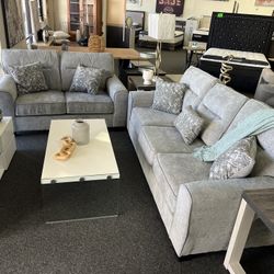 Sofa And Loveseat In Grey Chenille 