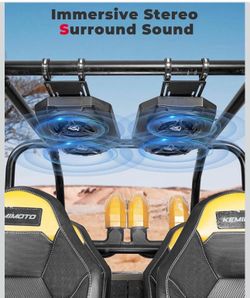 KEMIMOTO UTV Sound System 6.5 Inch Speakers UTV Sound Bar Overhead Stereo Wireless Pairing for UTVs Fits 1.625-1.9in Roll Cages Compatible with Can-Am