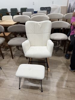 Rocking Chair with Footrest,Teddy Upholstered Glider Rocker Rocking Accent Chair Padded Seat with High Backrest Armchair Comfy Side Chai