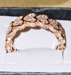 Diamond Simulant infinity Heart Ring. 18K RG over .925 Sterling Silver. Size 8.