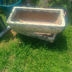 Set Of 2 Vintage Concrete Flower Pots Just Need Painted 