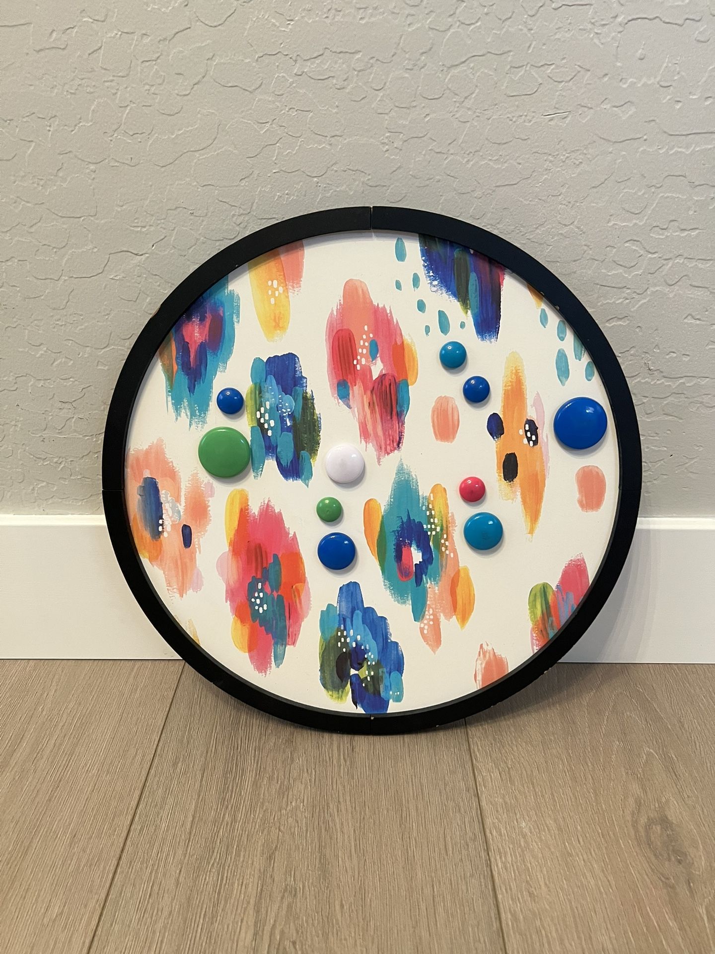 16” Round Solid Wood Multicolored Magnetic Board Memo Board w/ Magnets
