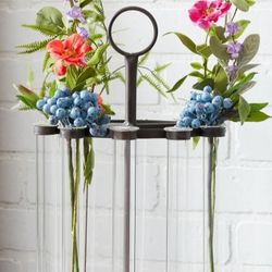 Hanging Propagation Tube Vases in Metal Stand