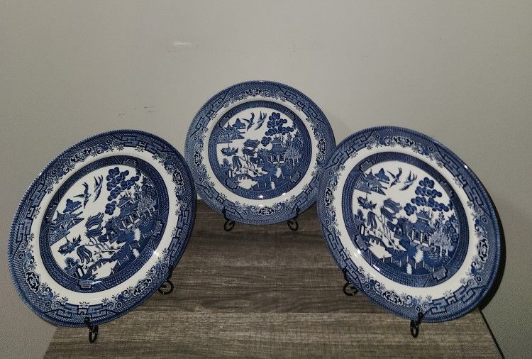 Churchill WILLOW BLUE Dinner Plates, Set of 3, Made in Staffordshire, England