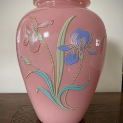 Soft Pink Glass Vase With Floral Design