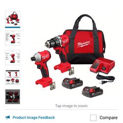 BRAND NEW MILWAUKEE M18 POWER TOOL SET. 🧰.  BRUSHLESS!!  2 POWER TOOLS. 2 BATTERIES. CHARGER. CANVAS BAG. GRAINGER $322(SEE AD). NOW ONLY $240