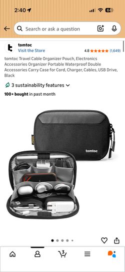 tomtoc Travel Cable Organizer Pouch, Electronics Accessories Organizer Portable Waterproof Double Accessories Carry Case for Cord, Charger, Cables, US
