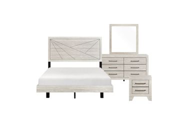 Brand new rusty gray oak finish king or ca bedframe + dresser + mirror + nightstand 4PCs set