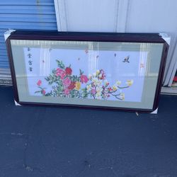 Framed Floral Embroidery Art