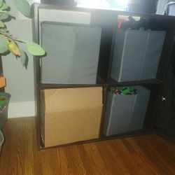 Wood Shelf With Canvas Boxes