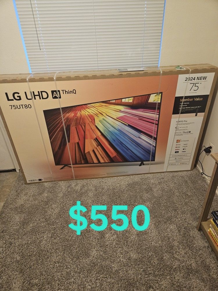 75" 4K TV new, 2024 LG Uhg AIThinQ (75UT80)