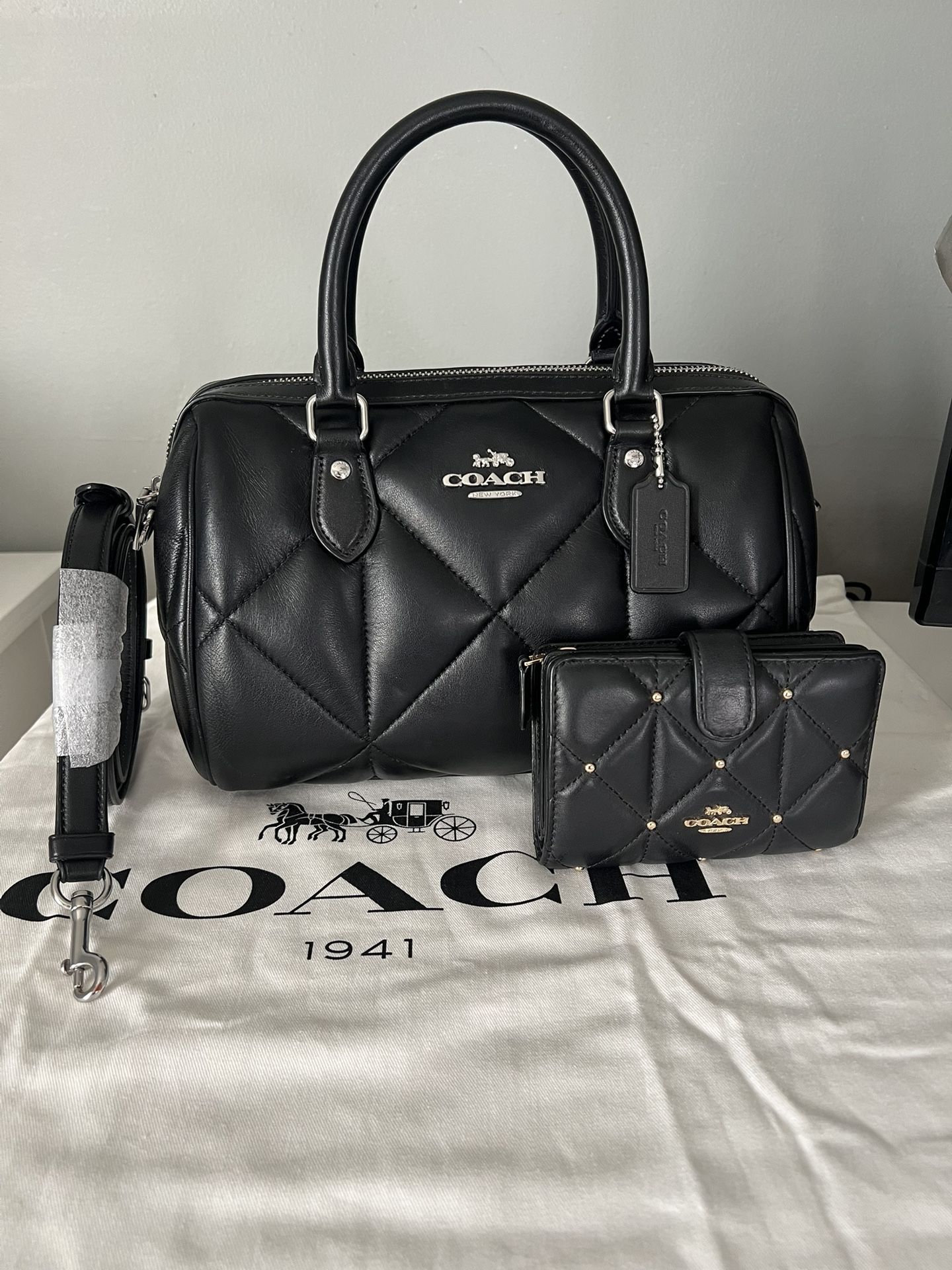 Coach Rowan Satchel With Puffy Diamond Quilting And Wallet