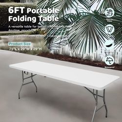  Foldable Folding Table 6FT 72" Half Foldable Heavy Duty Top w/Carry Handle - Indoor Outdoor Backyard Camping Picnic BBQ Party Wedding. 