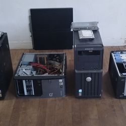 4 Desktop Computers and HP Thin Client For Parts Or Rebuild 