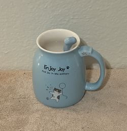 Enjoy Joy Find The Joy In The Ordinary Blue Coffee Mug 12 oz Cat Lovers Cup