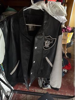 Vintage 90s Oakland/LA Raiders NFL Genuine Leather Varsity Jacket – Size Large