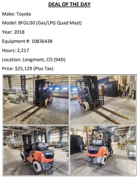 2018 Toyota 8FGU30 WHSE Forklift