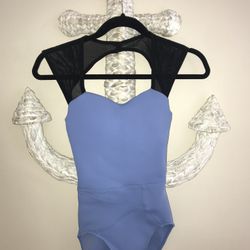 NWT Cleo Harper One Piece Bodysuit/Swimsuit/Activewear in Light Blue Black Mesh