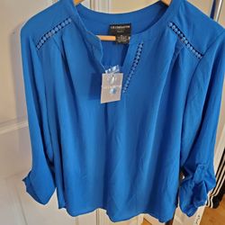 Blue Liz Clairbone  Blouse Size L New