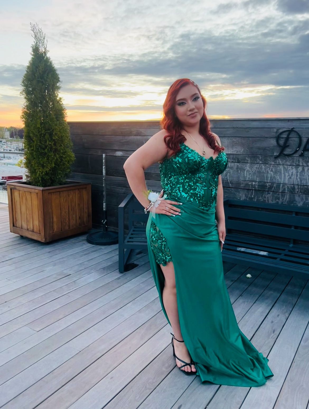 green prom dress size 14