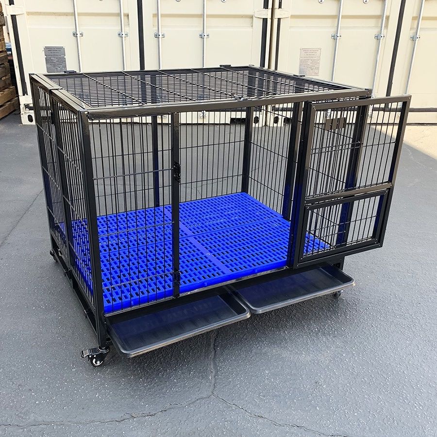 (NEW) $155 Heavy-Duty Dog Cage 41x31x34” Single-Door Folding Kennel w/ Plastic Tray 