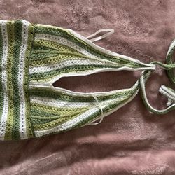 hollister crochet halter top green top