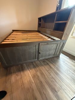 Wood Captain's Bed with Storage and Bookcase