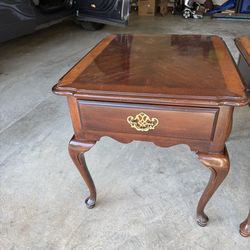 American Drew Cherry Grove Queen Anne Cherry Wood End Tables with Drawer