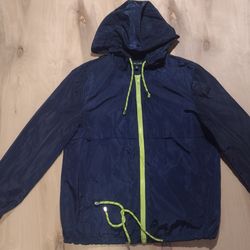 New Look Women's Navy Blue Windbreaker Jacket Hooded Zip Sz: S Drawstring