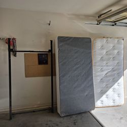Twin Mattress, Box Spring And Metal Frame 