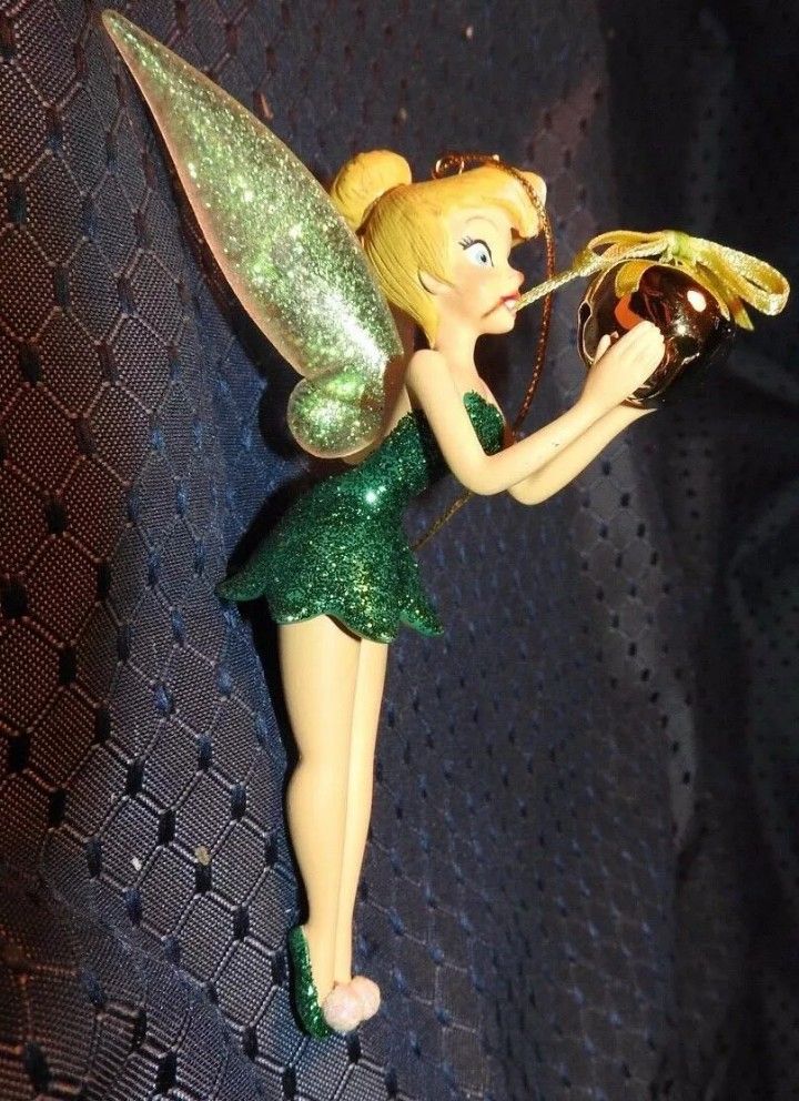 Disney Tinkerbell Glitter Green Dress Jingle Bell Christmas Ornament New