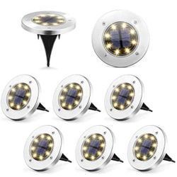 Puncools Solar Ground Light, 8 Packs IP65 Waterproof Outdoor Solar Disk Light, Solar Powered Warm White LEDs Ground Lights for Night Deco &Lighting of